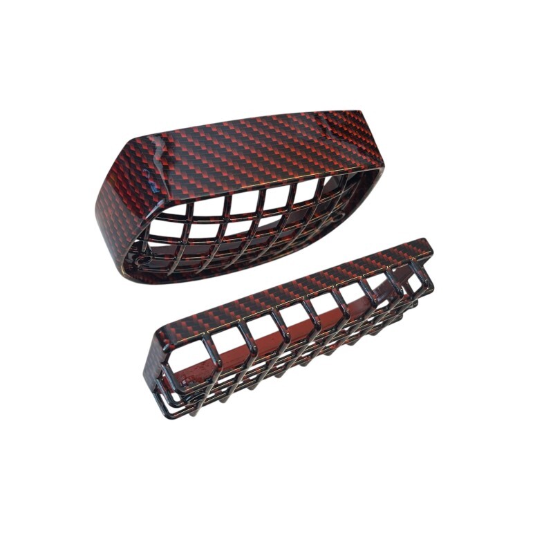 carbonio-rosso-lucido-coppia-griglie-retine-modello-bombate-per-faro-fanale-anteriore-posteriore-piaggio-ciao-c7-px-p-pxv-pv